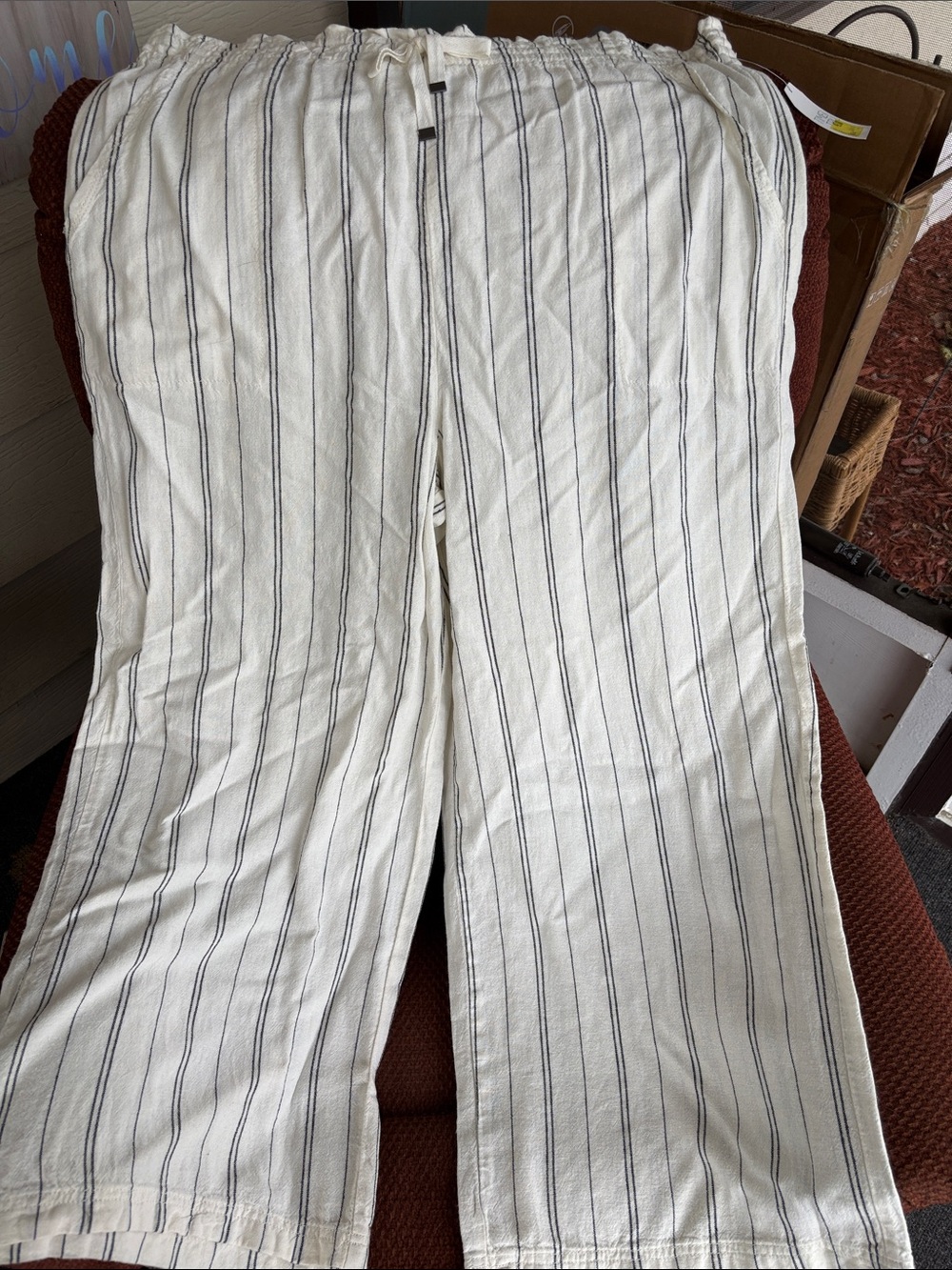Time and Tru Cream Wide-Leg Striped Pants NWT XXL